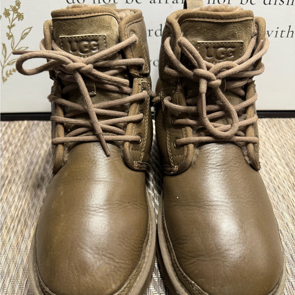 UGG Tan Leather Lace-Up Boots Men SZ 9 **Like new**Box3 - Picture 1 of 6